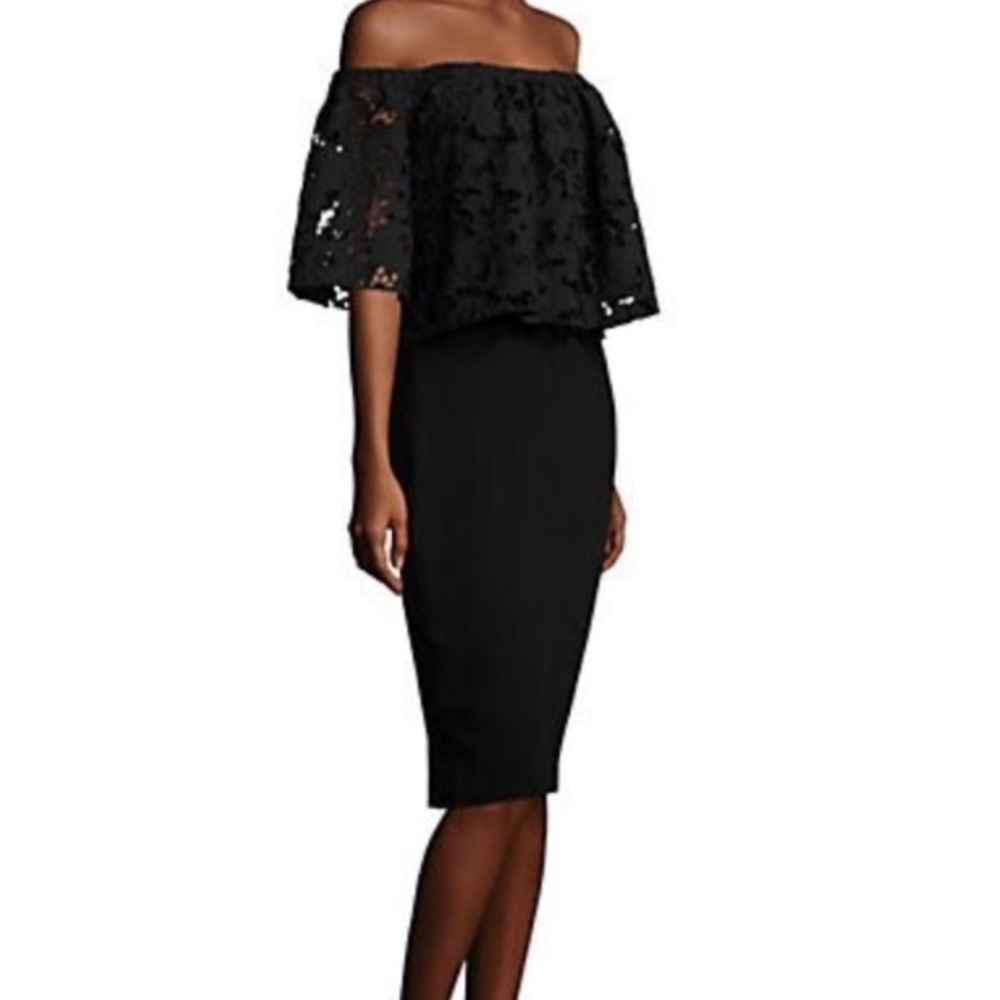 Shoshanna Black Lace off the Shoulder LBD Dress - Picture 4 of 12